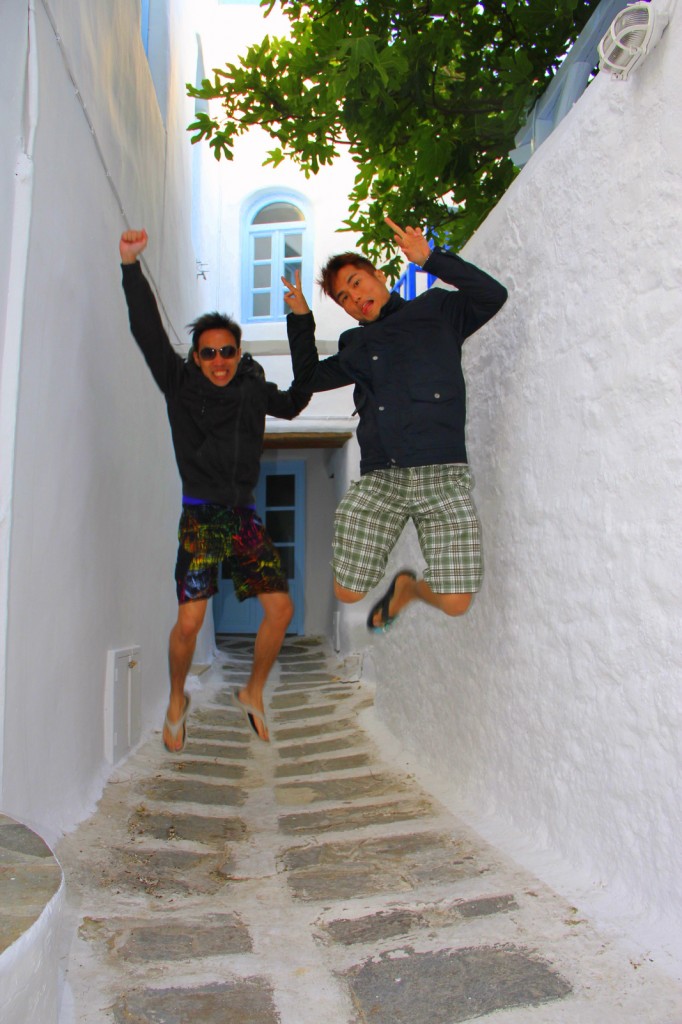 Brothers Jump at Mykonos, Greece