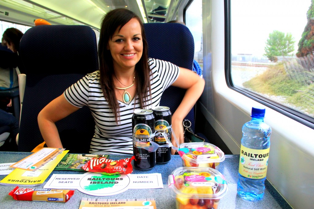Jaime is happy with her massive dinner spree on the train