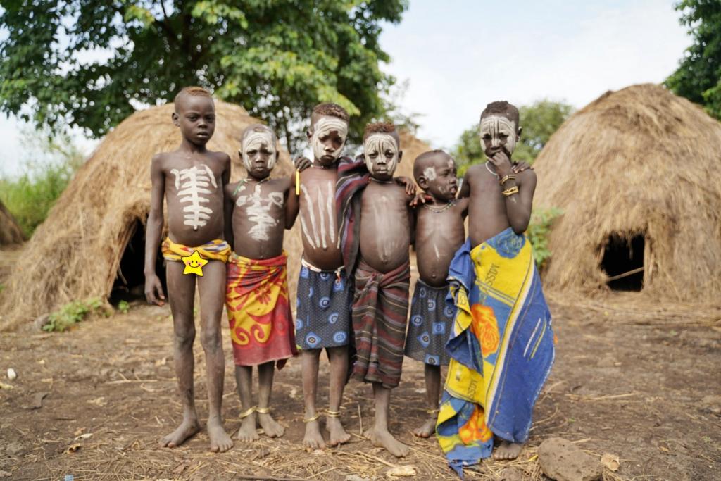 Mursi Tribe children with body paint